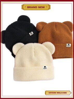 3 Pack Baby Beanie Winter Hat Bear Ear Infant Toddler Soft Knitted Skull Cap